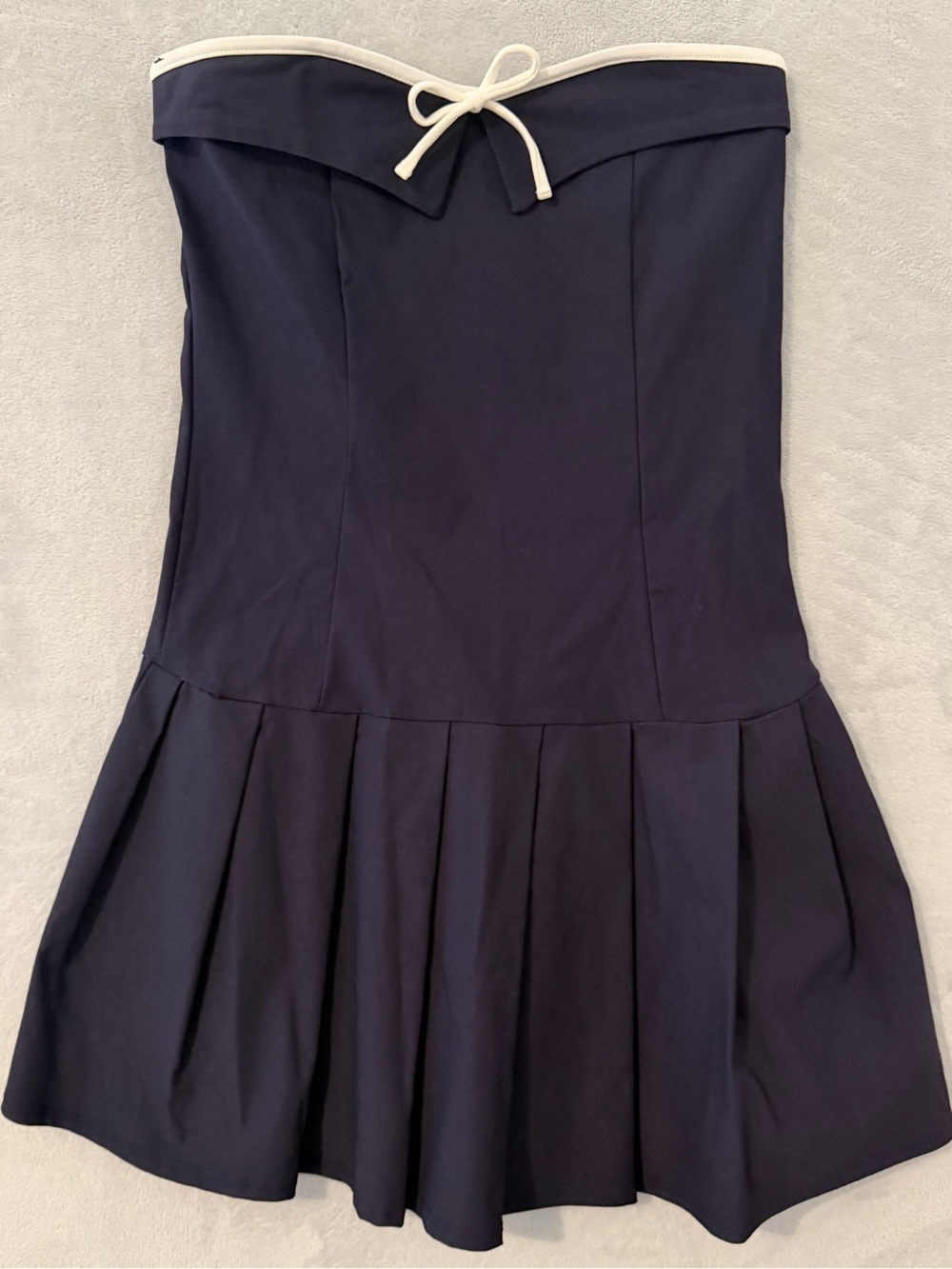 Strapless Navy Blue Pleated Skater Dress - Classic Nautical Style
